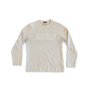 Balmain Paris Shirt Mens White Size 52(L) Logo Raised Comfy Long Sleeve France